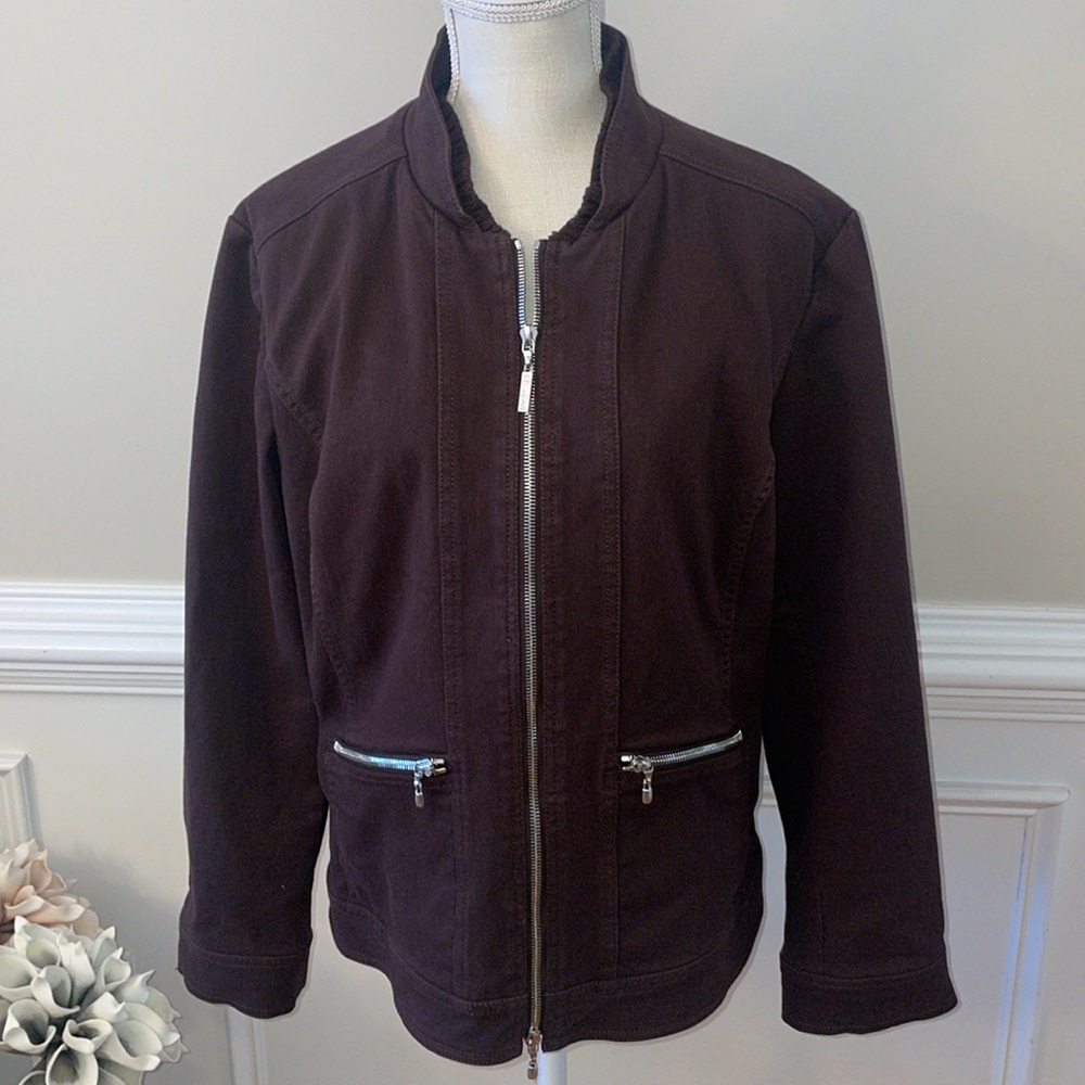 St‎ John Sport Women’s Brown Utility Moto Casual Classic Jacket Coat Size XL
